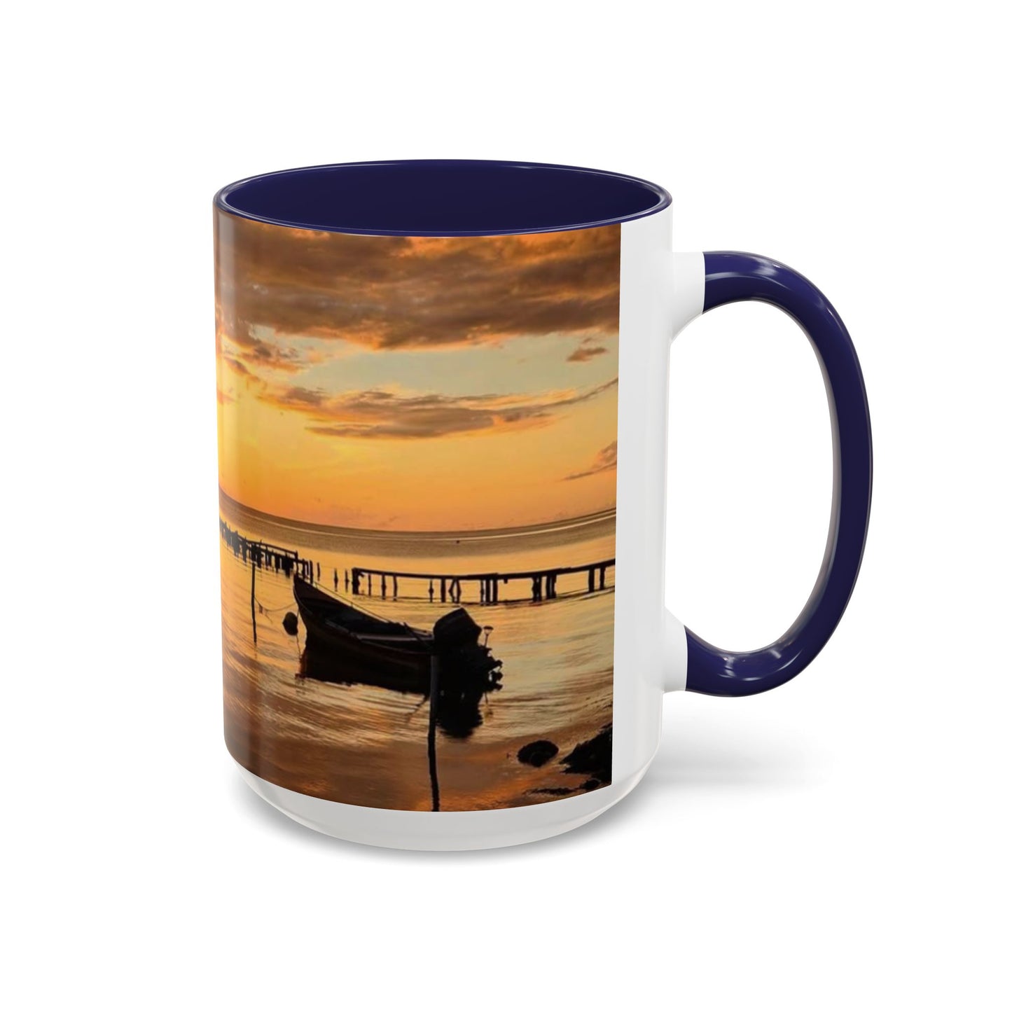 Sunset Harbor Coffee Mug — Golden Beach Sunrise Accent Mug (11/15oz)