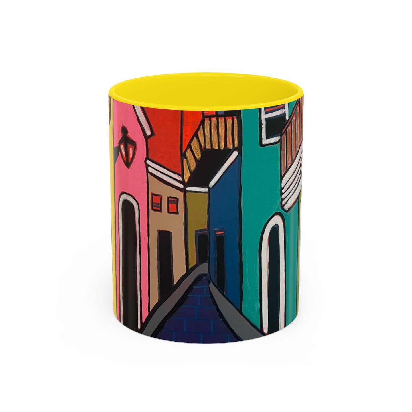 SAN SEBASTIAN2.0 Colorful Canal Houses Accent Coffee Mug — Bright European Street Art Ceramic Mug (11/15oz)