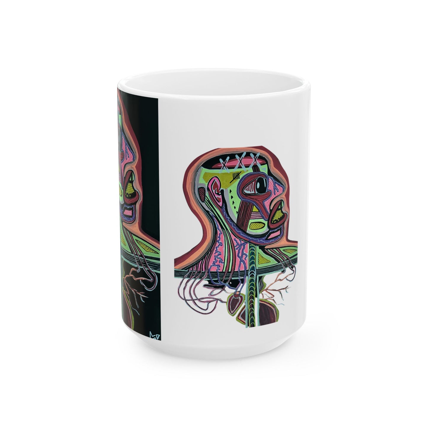 HEART ATTACK  Abstract Psychedelic Skull Ceramic Mug — Colorful Anatomical Art (11oz & 15oz)