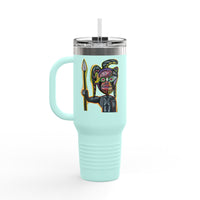 MOVINCHIARTDESIGNS.  40oz Insulated Travel Mug — Colorful Abstract Skull Design, Spill‑Resistant Tumbler
