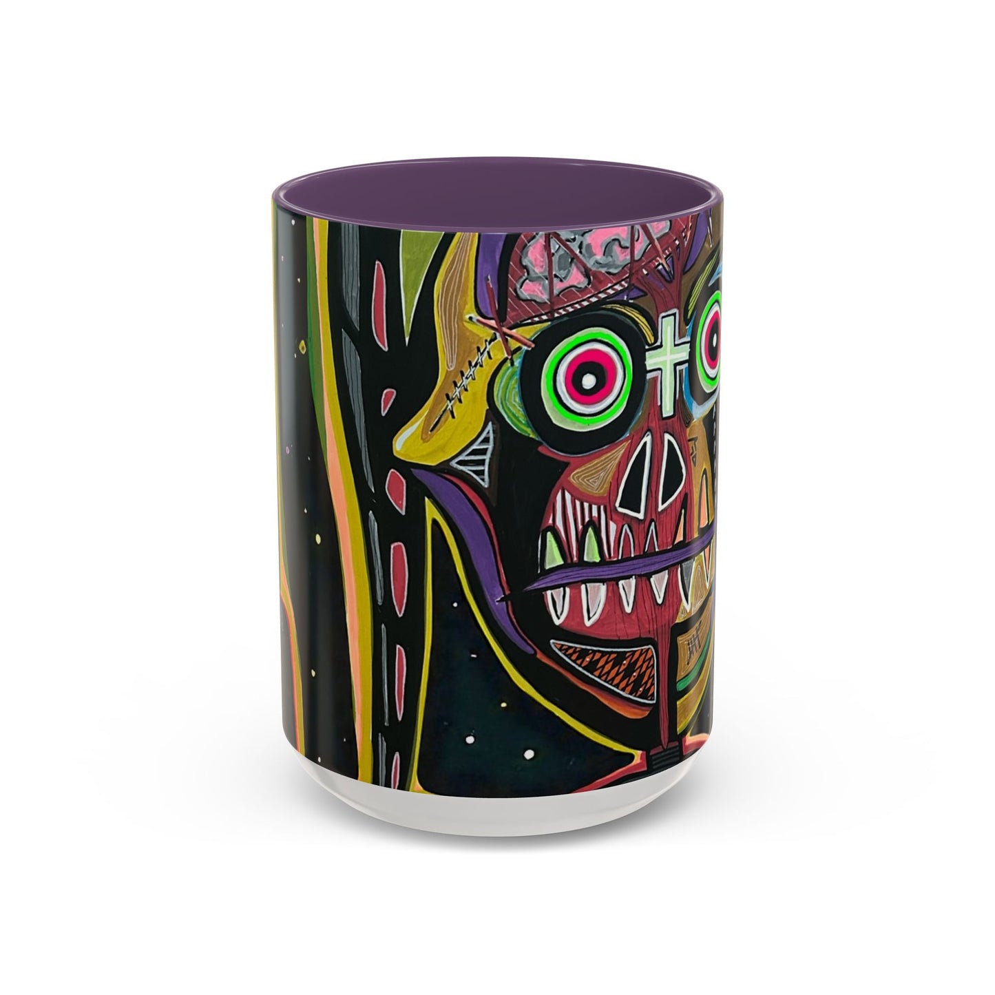 VINCENT  Skull Pop Art Accent Coffee Mug — Colorful Neon Tribal Skull Design (11/15oz)