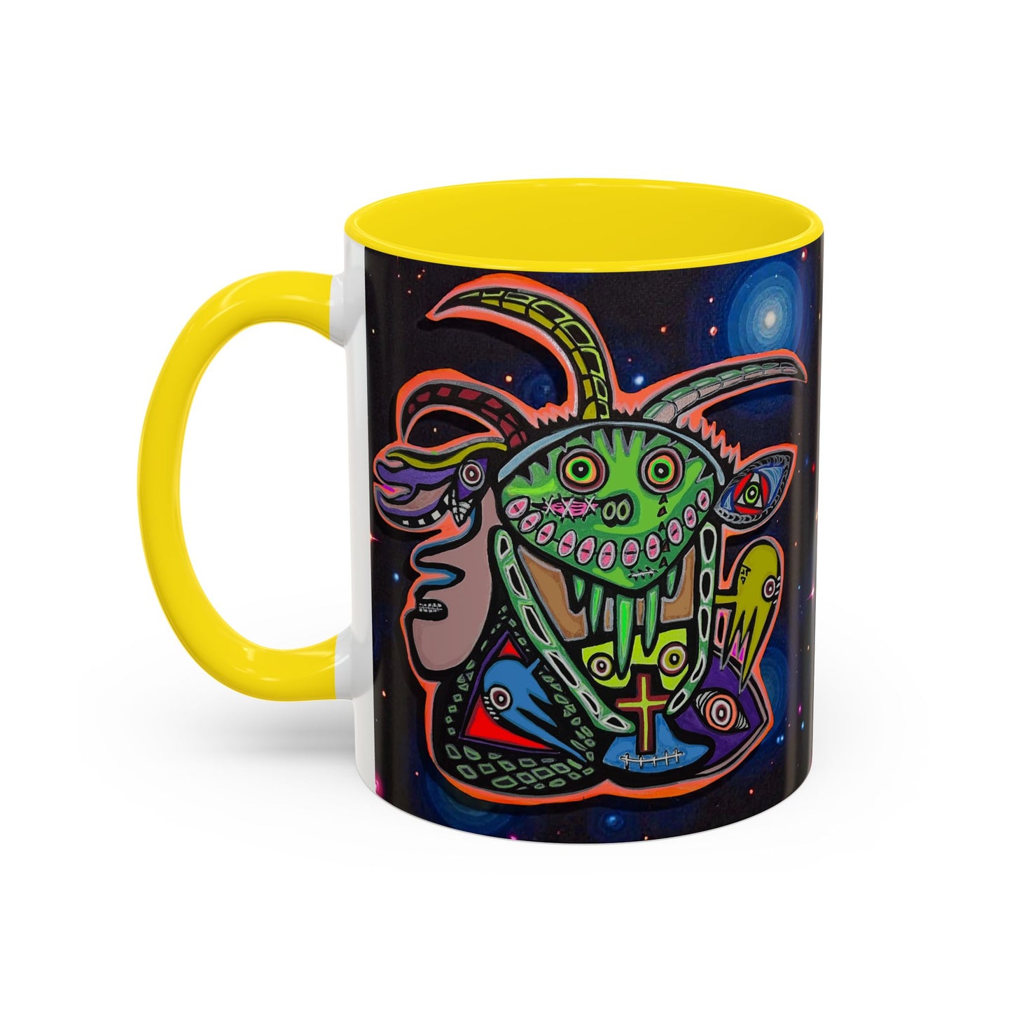 Psychedelic RYDER2.0   Space Goat Accent Coffee Mug — Colorful Cosmic Animal Art (11/15oz)