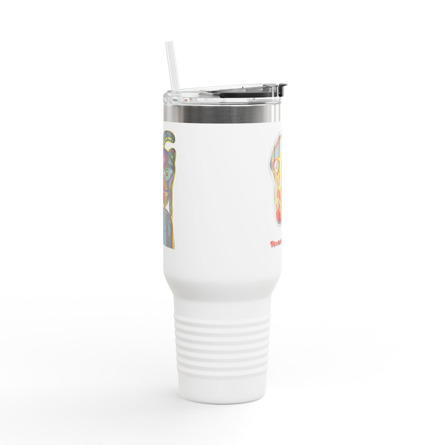 MOVINCHIARTDESIGNS.  40oz Insulated Travel Mug — Colorful Abstract Skull Design, Spill‑Resistant Tumbler