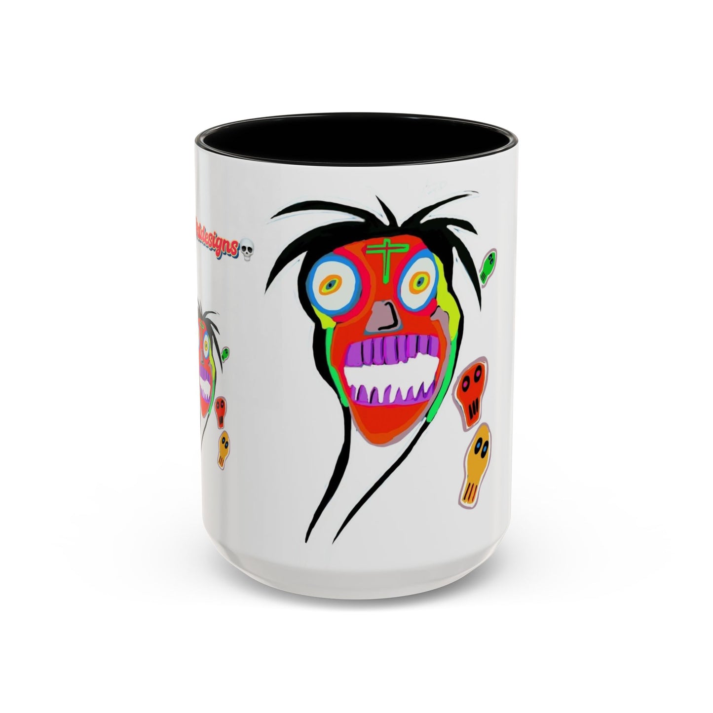 Skullface Accent Coffee Mug — Colorful Day of the Dead Pop Art (11/15oz)