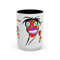 Skullface Accent Coffee Mug — Colorful Day of the Dead Pop Art (11/15oz)