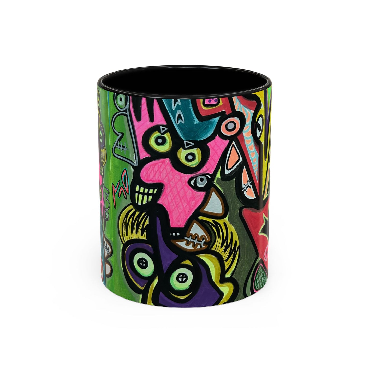 AbstractCONCERT.   Pop Art Coffee Mug — Colorful Faces Accent Mug (11/15 oz)