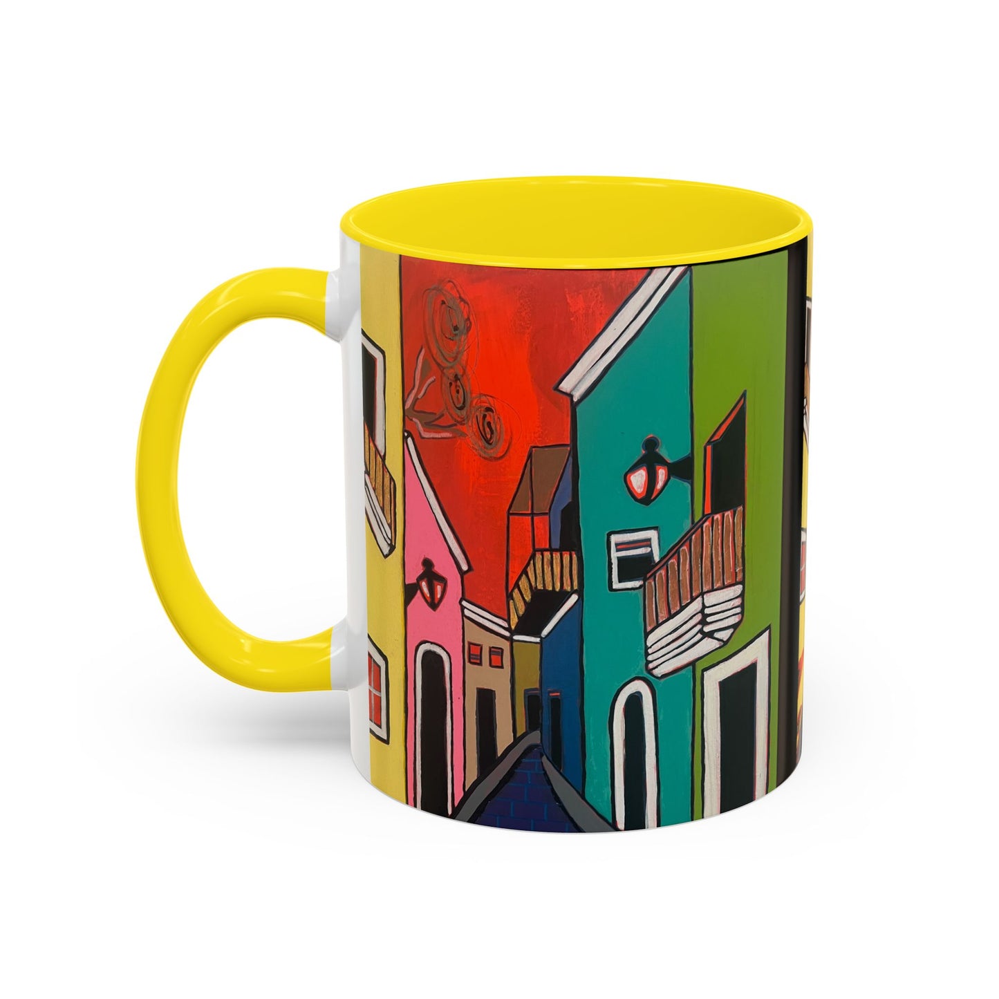SAN SEBASTIAN.  Colorful Street Scene Accent Coffee Mug — Vibrant Urban Art Ceramic Mug (11/15oz)