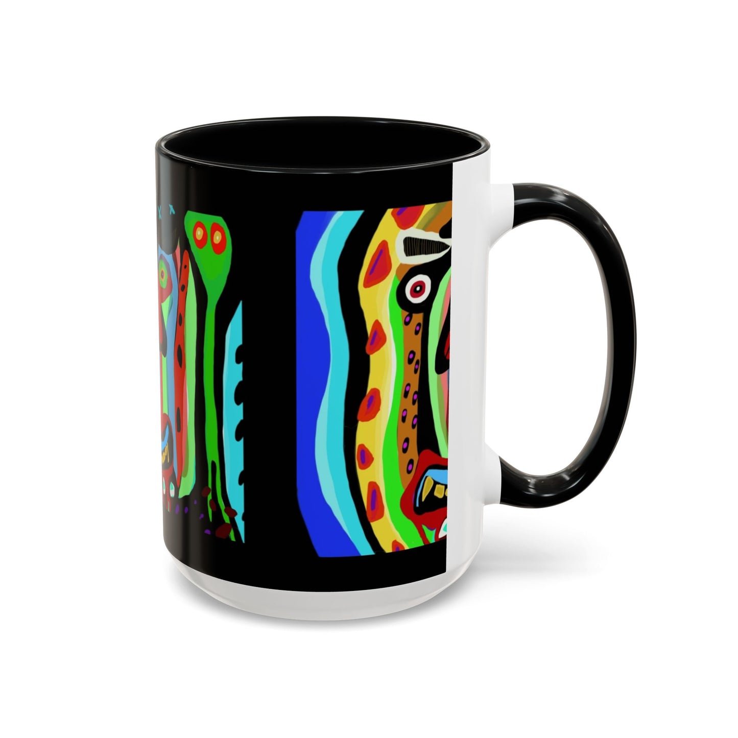 CRAZY.   Neon Face Accent Coffee Mug – Colorful Psychedelic Art Ceramic Mug