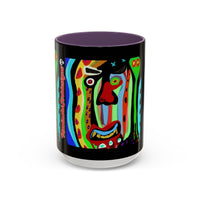 CRAZY.   Neon Face Accent Coffee Mug – Colorful Psychedelic Art Ceramic Mug