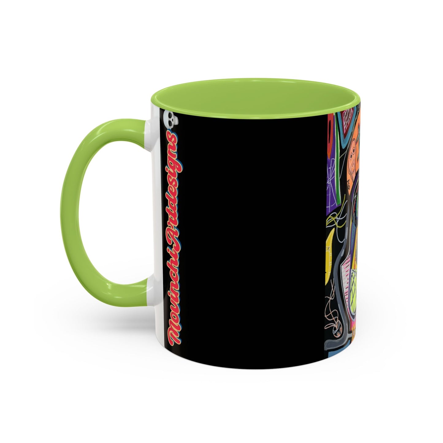Colorful Neon OVERTHINKING  Skull Coffee Mug — Vibrant Abstract Day of the Dead Accent Mug