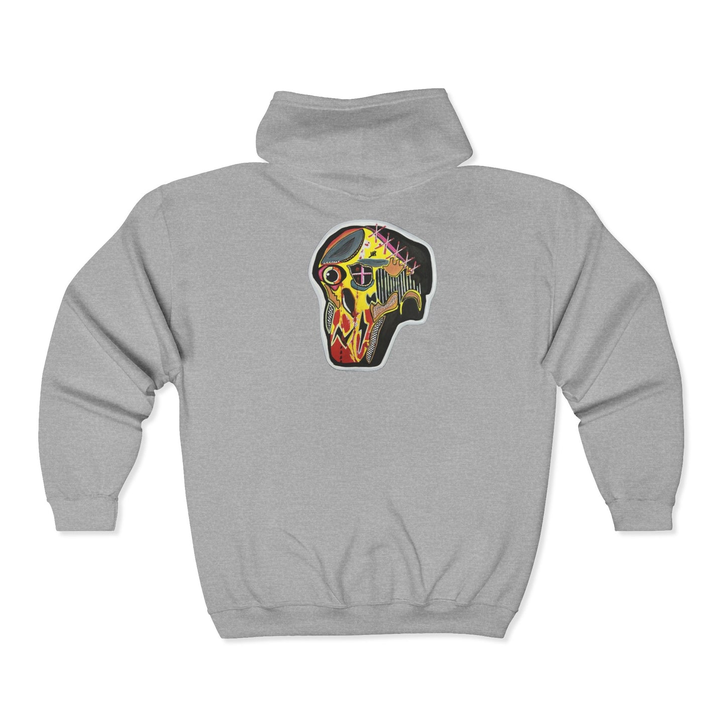 VINCENT.  Skull Graphic Zip Hoodie — Neon Retro Art Back Patch