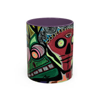 Abstract Day of the Dead Skull Accent Coffee Mug — Colorful Neon Skull Art (11/15oz)