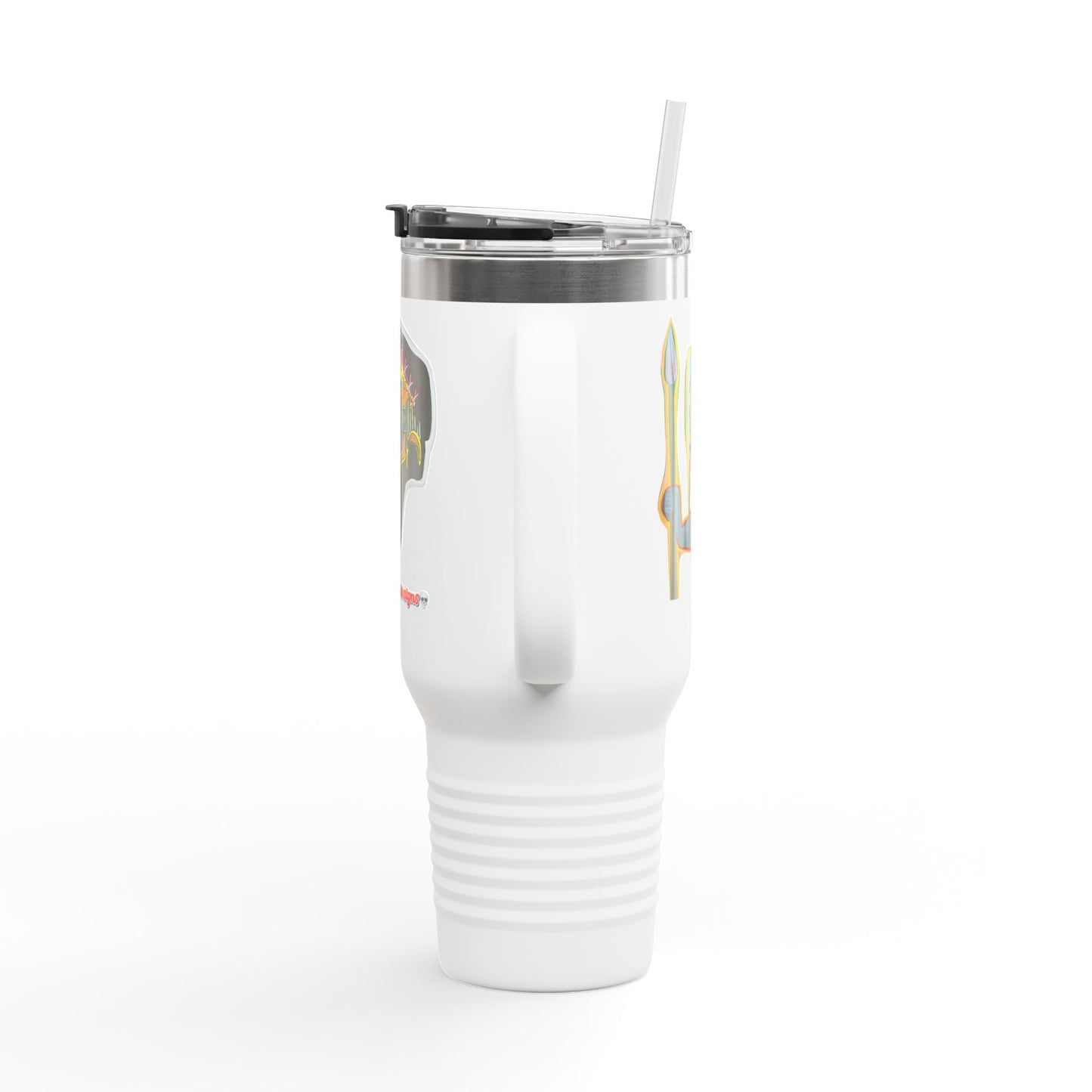 MOVINCHIARTDESIGNS.  40oz Insulated Travel Mug — Colorful Abstract Skull Design, Spill‑Resistant Tumbler