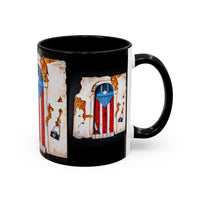 Puerto Rico Flag Door Accent Coffee Mug — Vintage Rustic Boricua Pride (11/15oz)