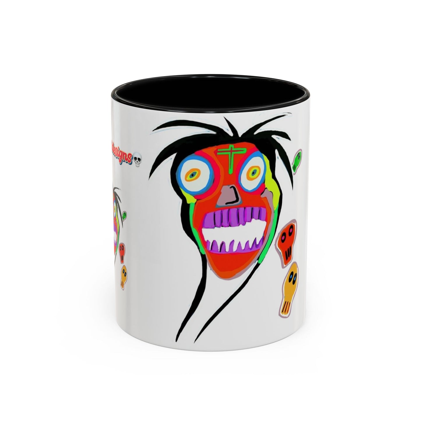 Skullface Accent Coffee Mug — Colorful Day of the Dead Pop Art (11/15oz)