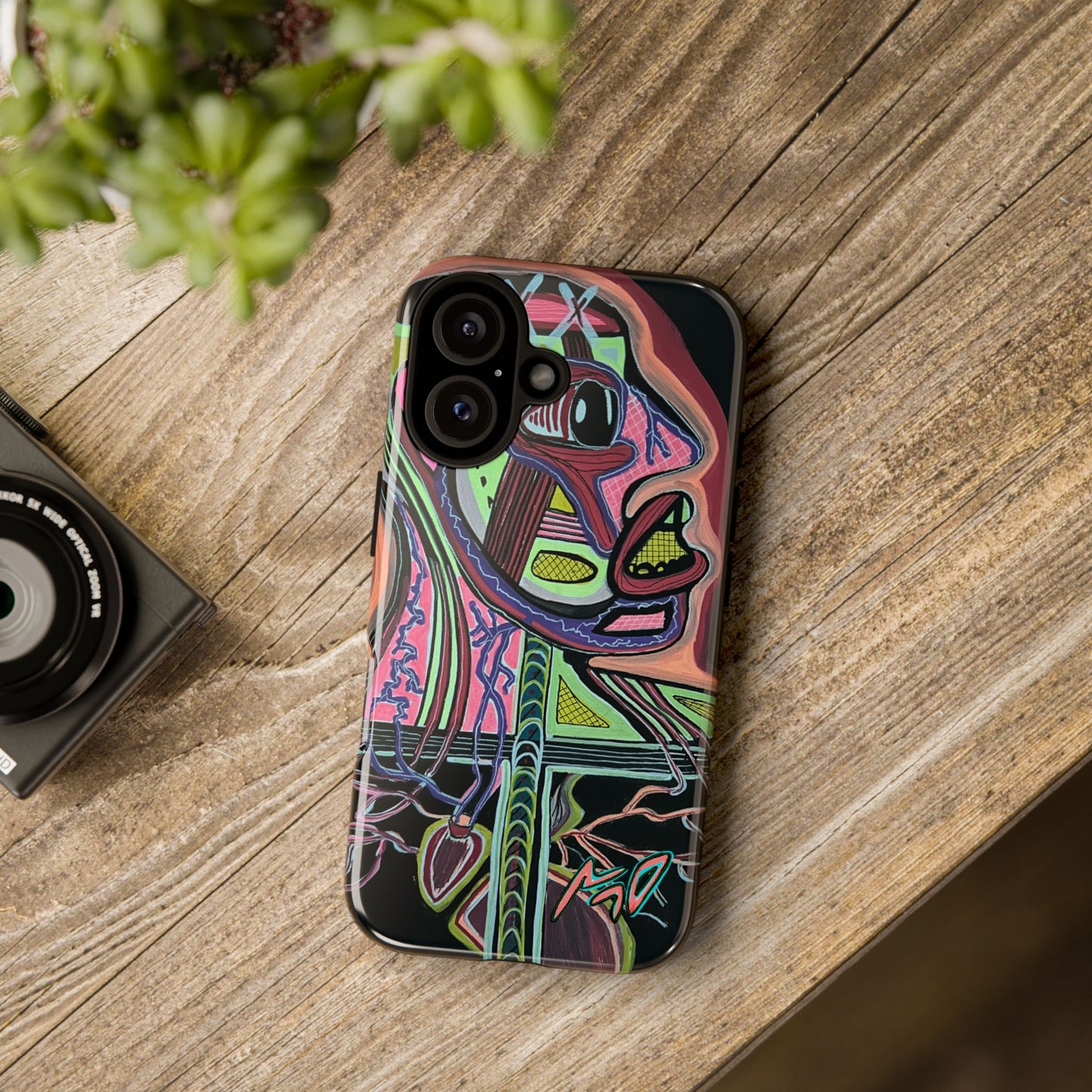 HEART ATTACK Abstract Neon Face Tough Phone Case – Vibrant Art Phone Cover