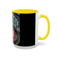 Colorful Neon OVERTHINKING  Skull Coffee Mug — Vibrant Abstract Day of the Dead Accent Mug