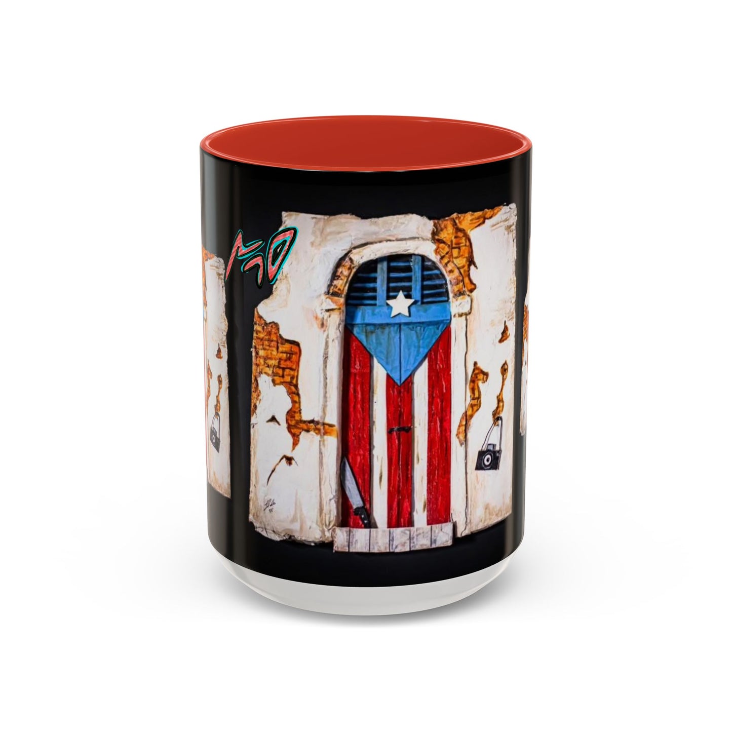 Puerto Rico Flag Door Accent Coffee Mug — Vintage Rustic Boricua Pride (11/15oz)