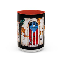 Puerto Rico Flag Door Accent Coffee Mug — Vintage Rustic Boricua Pride (11/15oz)