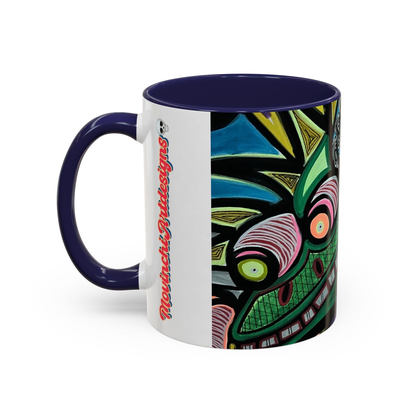 Abstract Day of the Dead Skull Accent Coffee Mug — Colorful Neon Skull Art (11/15oz)
