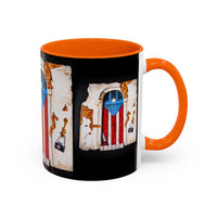 Puerto Rico Flag Door Accent Coffee Mug — Vintage Rustic Boricua Pride (11/15oz)