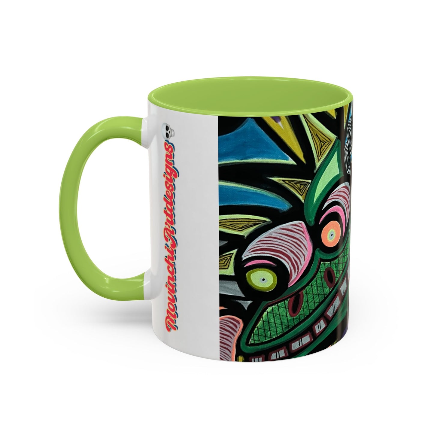 Abstract Day of the Dead Skull Accent Coffee Mug — Colorful Neon Skull Art (11/15oz)