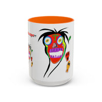 Skullface Accent Coffee Mug — Colorful Day of the Dead Pop Art (11/15oz)