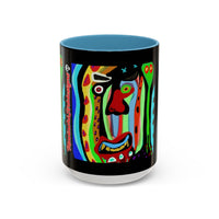 CRAZY.   Neon Face Accent Coffee Mug – Colorful Psychedelic Art Ceramic Mug