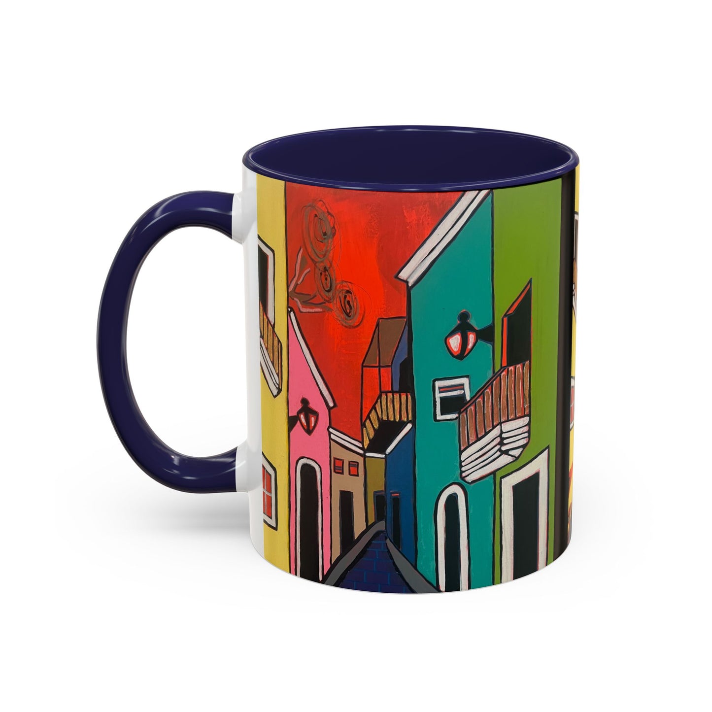 SAN SEBASTIAN.  Colorful Street Scene Accent Coffee Mug — Vibrant Urban Art Ceramic Mug (11/15oz)