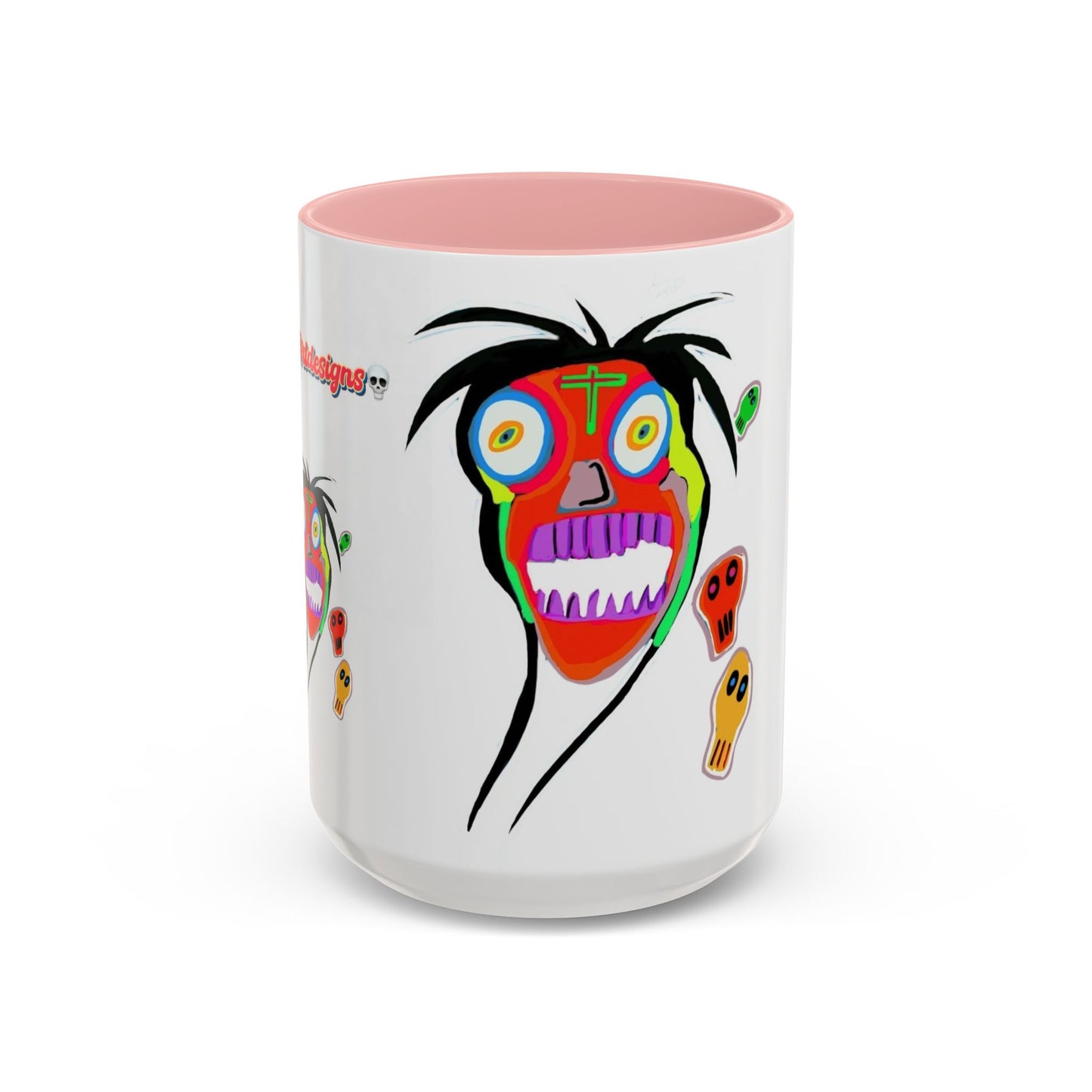 Skullface Accent Coffee Mug — Colorful Day of the Dead Pop Art (11/15oz)