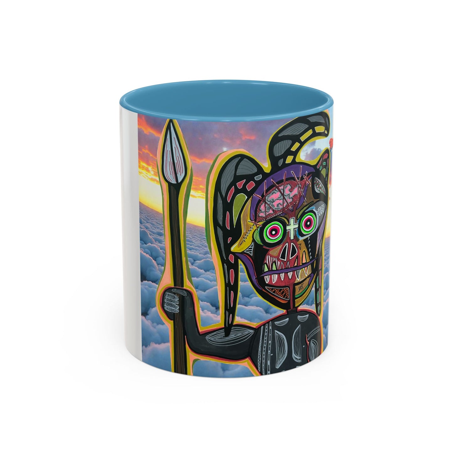 Surreal VINCENT Tribal Warrior Accent Coffee Mug — Colorful Skull Art 11/15oz