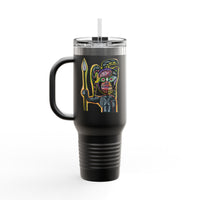 MOVINCHIARTDESIGNS.  40oz Insulated Travel Mug — Colorful Abstract Skull Design, Spill‑Resistant Tumbler