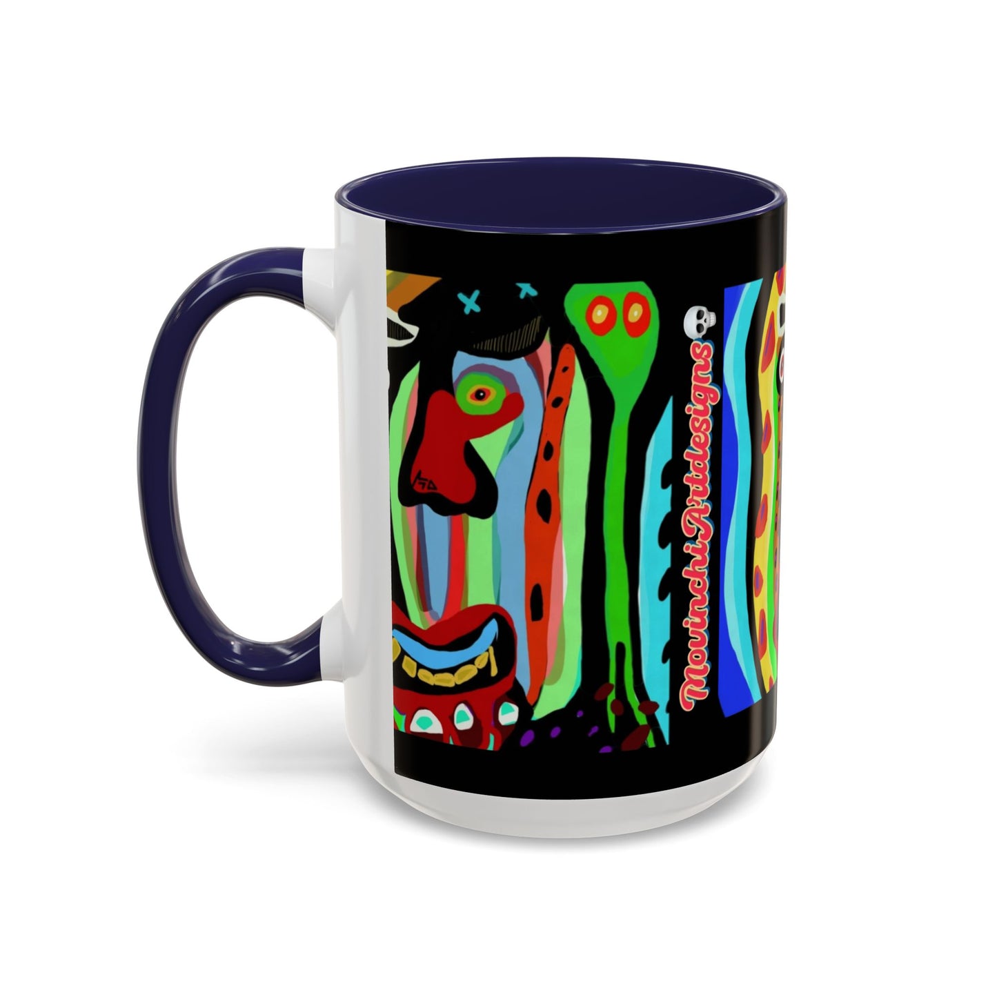 CRAZY.   Neon Face Accent Coffee Mug – Colorful Psychedelic Art Ceramic Mug