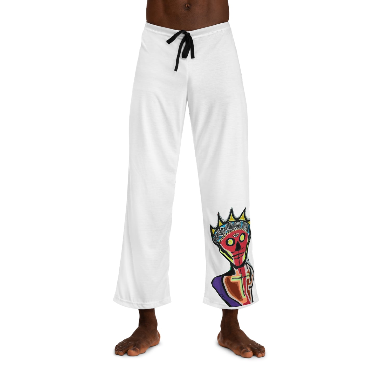 KING GRAY.  Men's Art Print Pajama Pants — Abstract Crowned Figure Lounge Pants