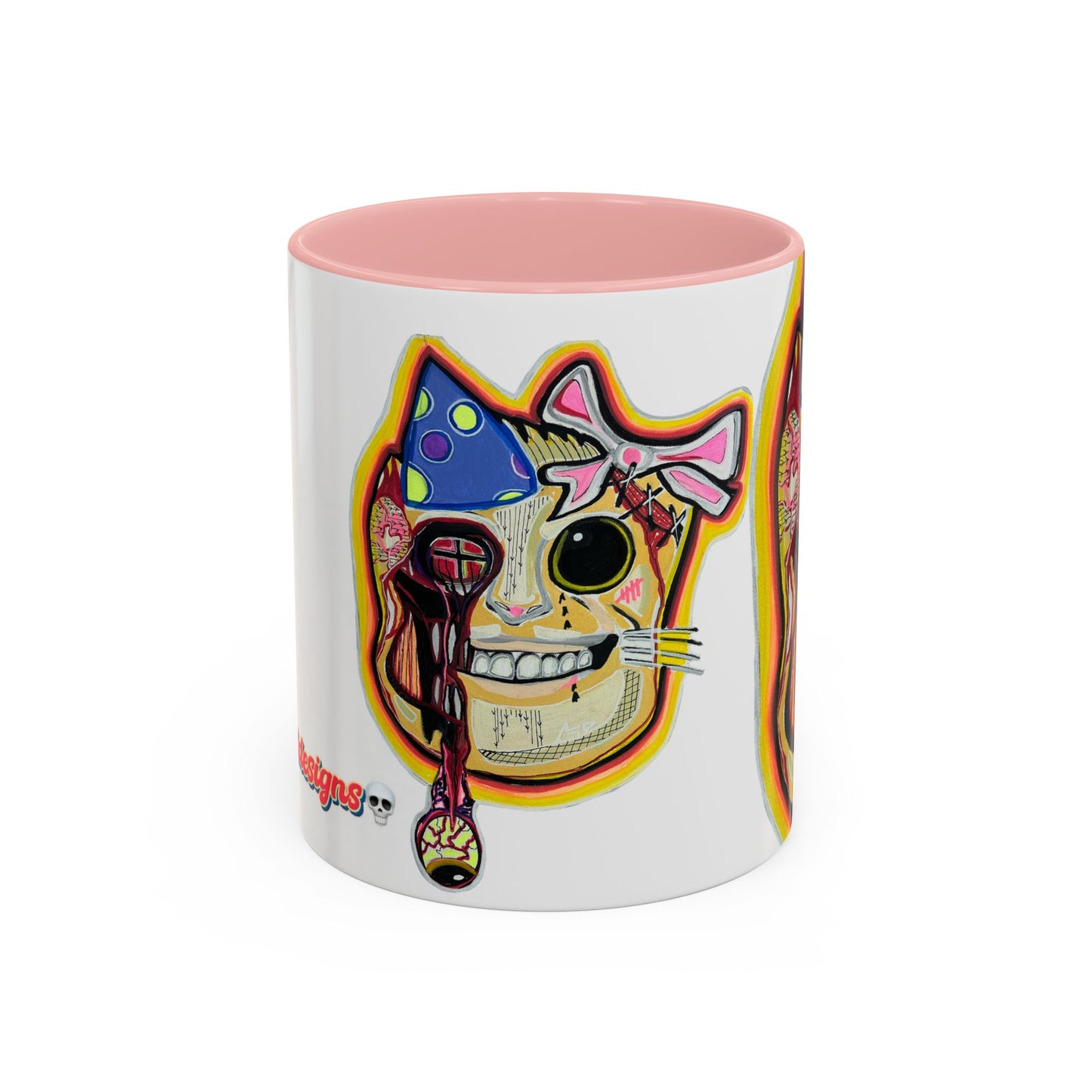 POOKIES BEAR Cat Skull Accent Coffee Mug — Day of the Dead Gothic Cat Design