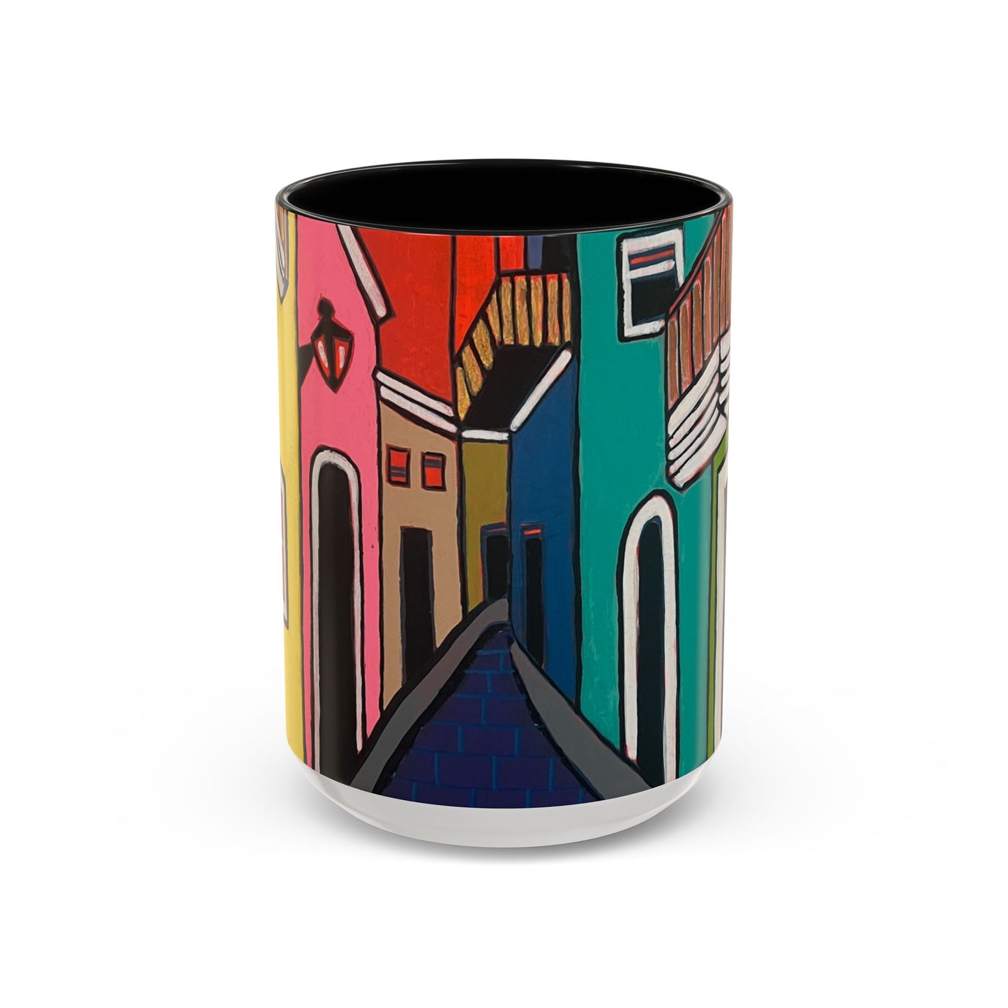SAN SEBASTIAN2.0 Colorful Canal Houses Accent Coffee Mug — Bright European Street Art Ceramic Mug (11/15oz)