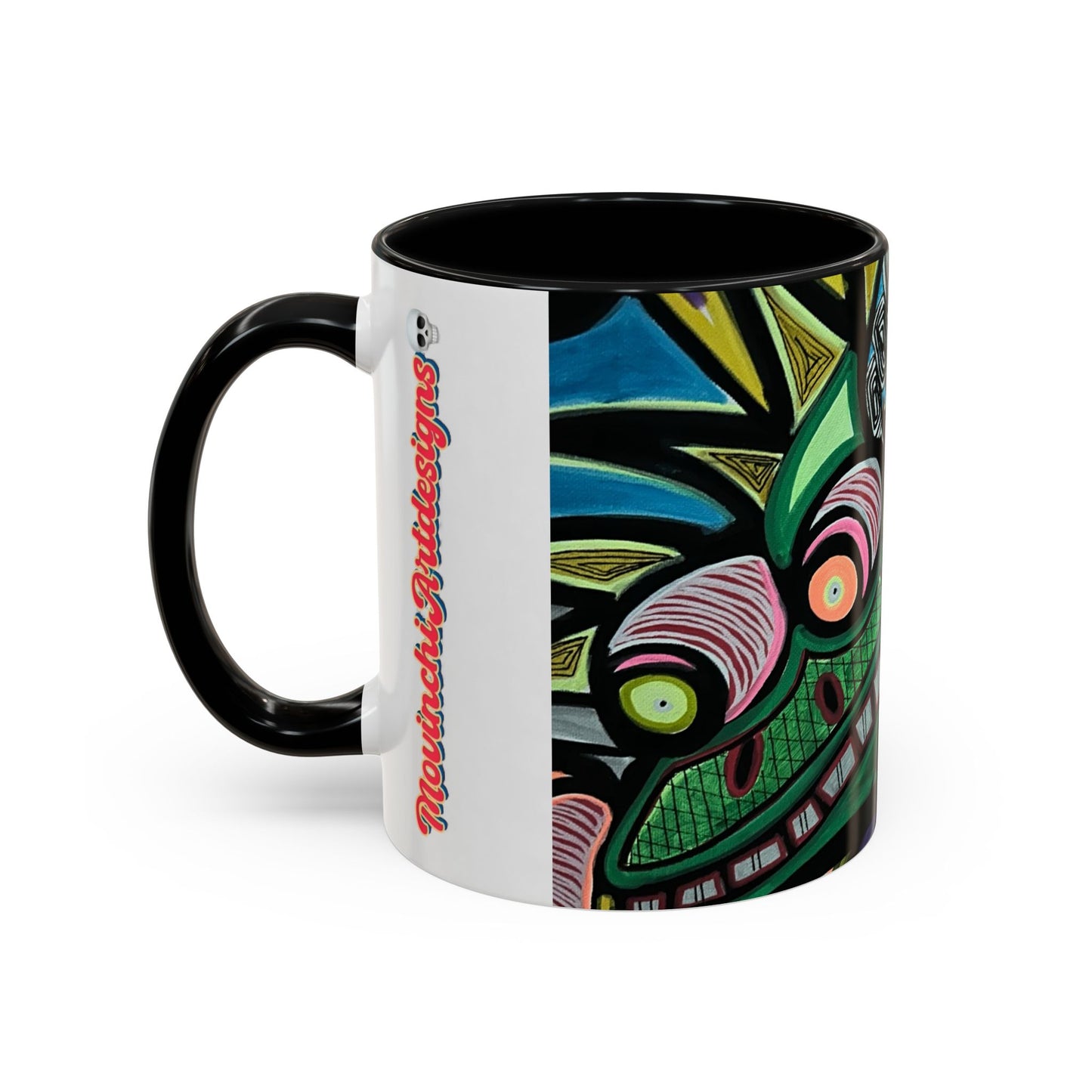 Abstract Day of the Dead Skull Accent Coffee Mug — Colorful Neon Skull Art (11/15oz)