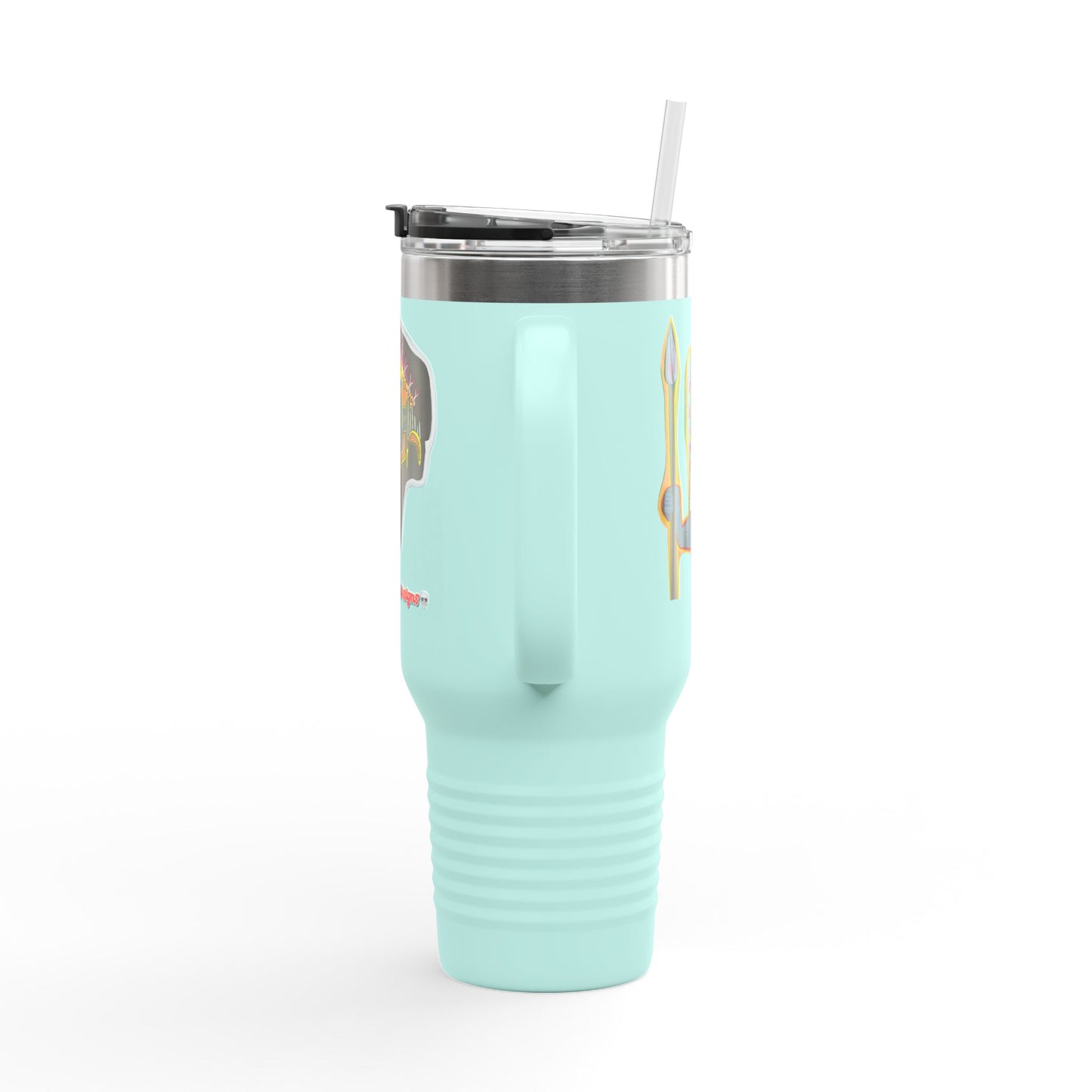 MOVINCHIARTDESIGNS.  40oz Insulated Travel Mug — Colorful Abstract Skull Design, Spill‑Resistant Tumbler