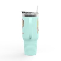 MOVINCHIARTDESIGNS.  40oz Insulated Travel Mug — Colorful Abstract Skull Design, Spill‑Resistant Tumbler