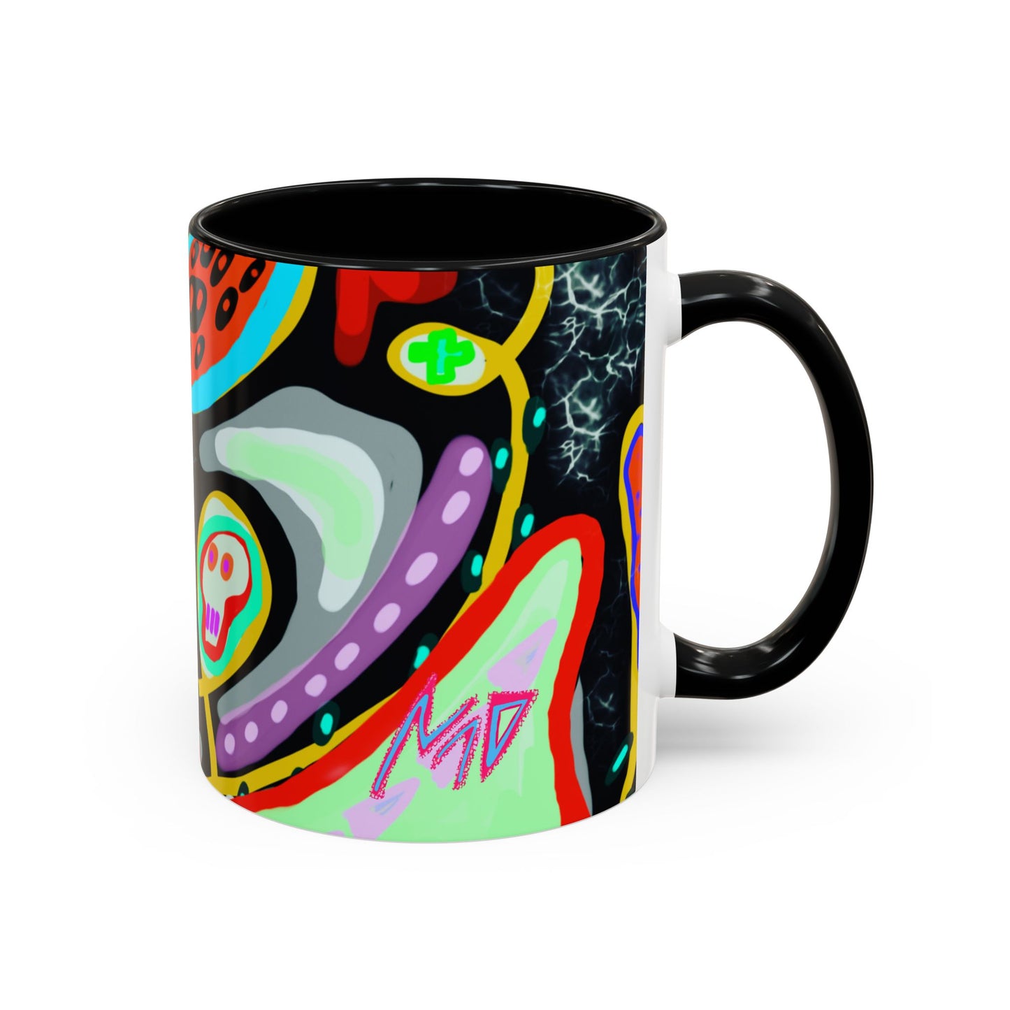CRAZY2.0  Accent Mug — Colorful Neon Skull Abstract Coffee Cup