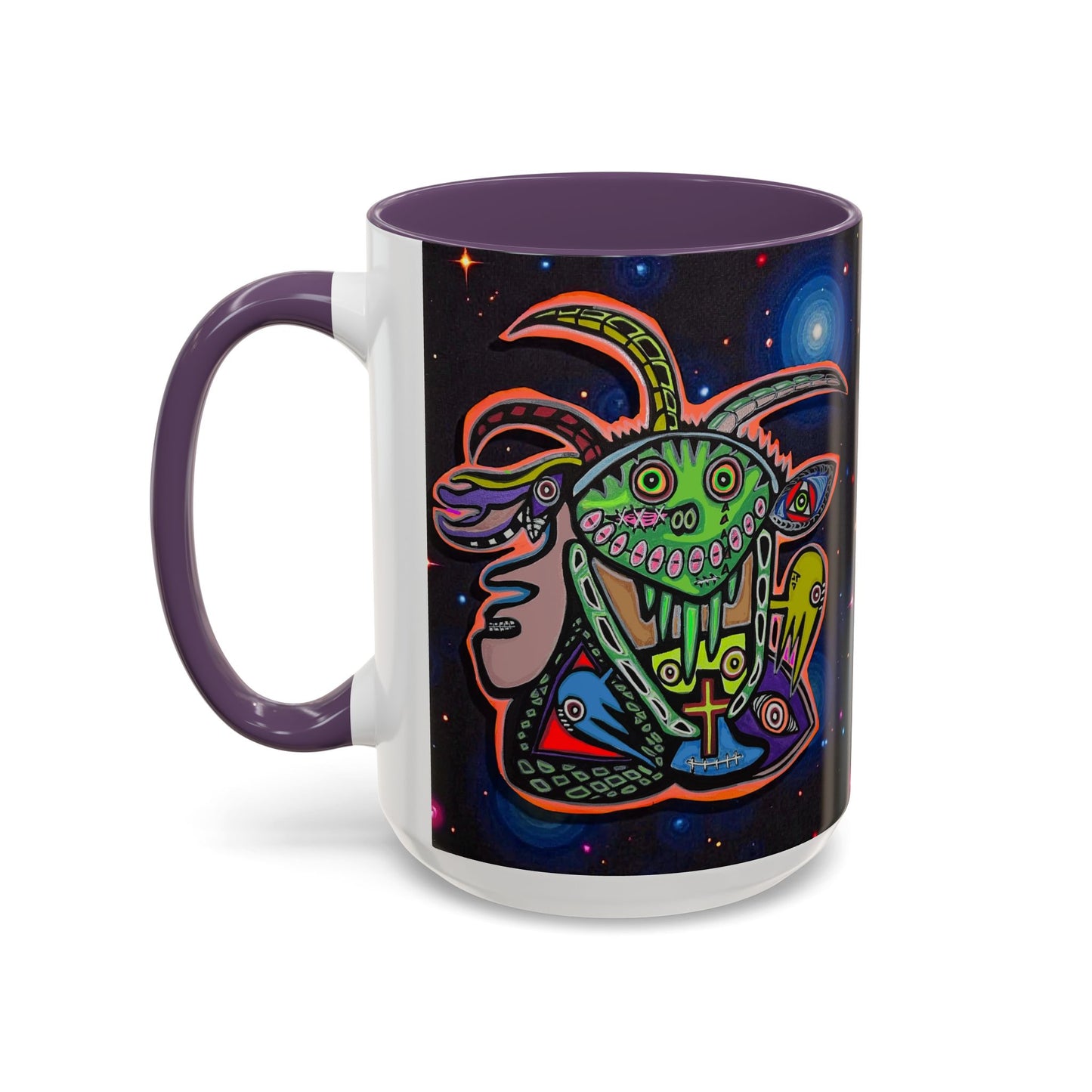 Psychedelic RYDER2.0   Space Goat Accent Coffee Mug — Colorful Cosmic Animal Art (11/15oz)