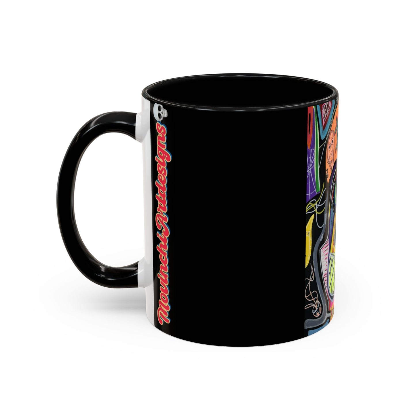 Colorful Neon OVERTHINKING  Skull Coffee Mug — Vibrant Abstract Day of the Dead Accent Mug