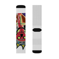 KING GRAY.  Colorful Abstract Mask Sublimation Socks - Funky Tribal Art Crew Socks