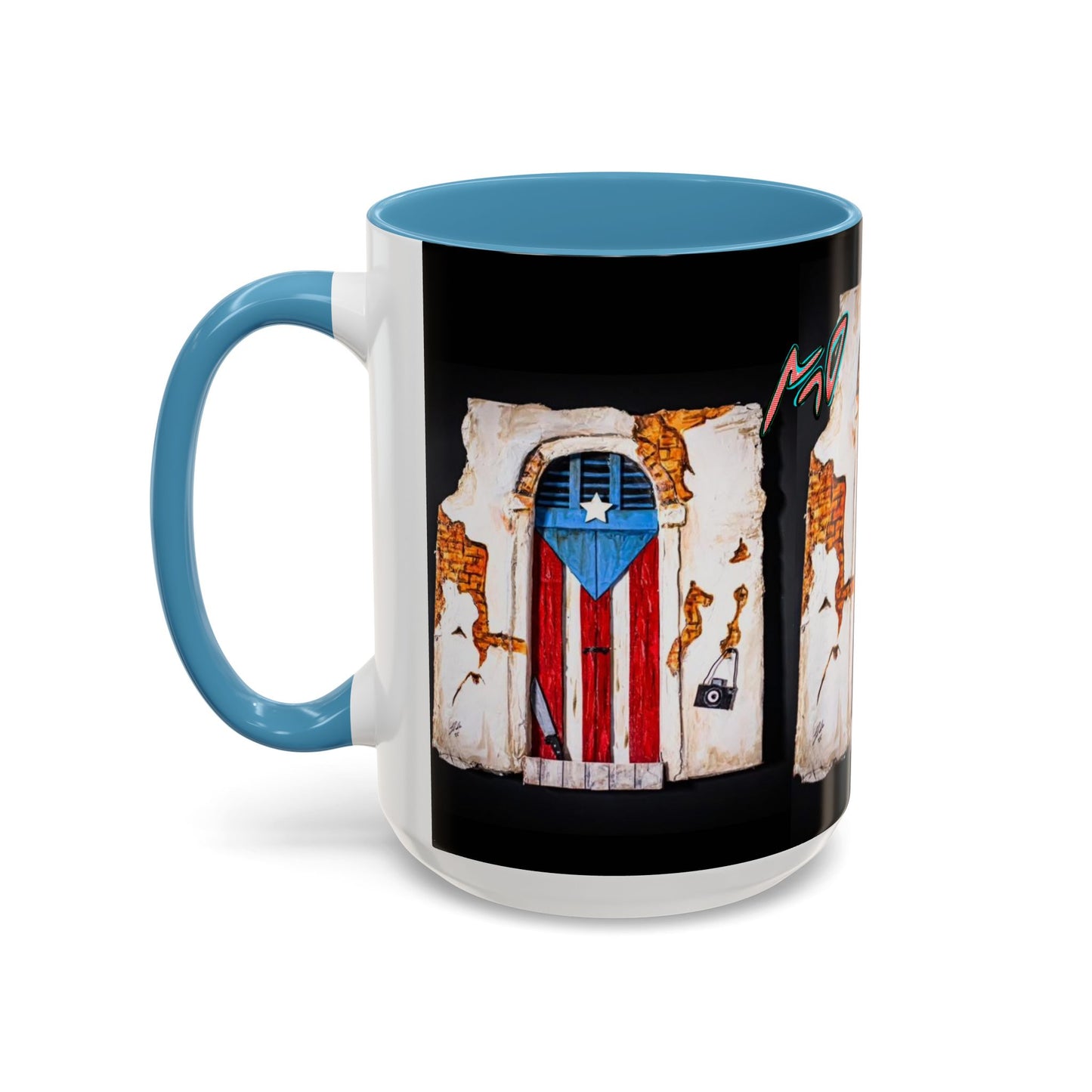 Puerto Rico Flag Door Accent Coffee Mug — Vintage Rustic Boricua Pride (11/15oz)