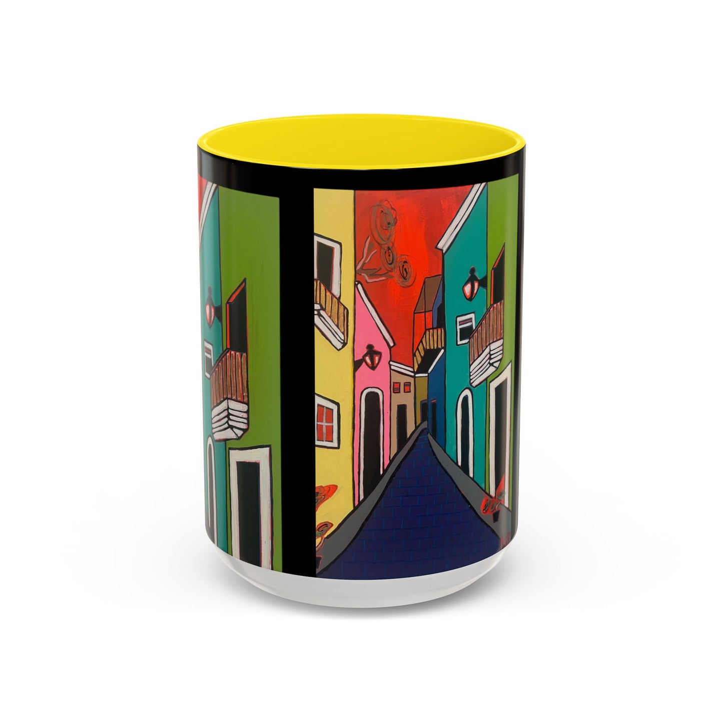 SAN SEBASTIAN.  Colorful Street Scene Accent Coffee Mug — Vibrant Urban Art Ceramic Mug (11/15oz)