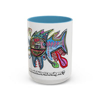 Colorful Shark Attack  Fish Accent Coffee Mug — Bold Nautical Art 11/15oz