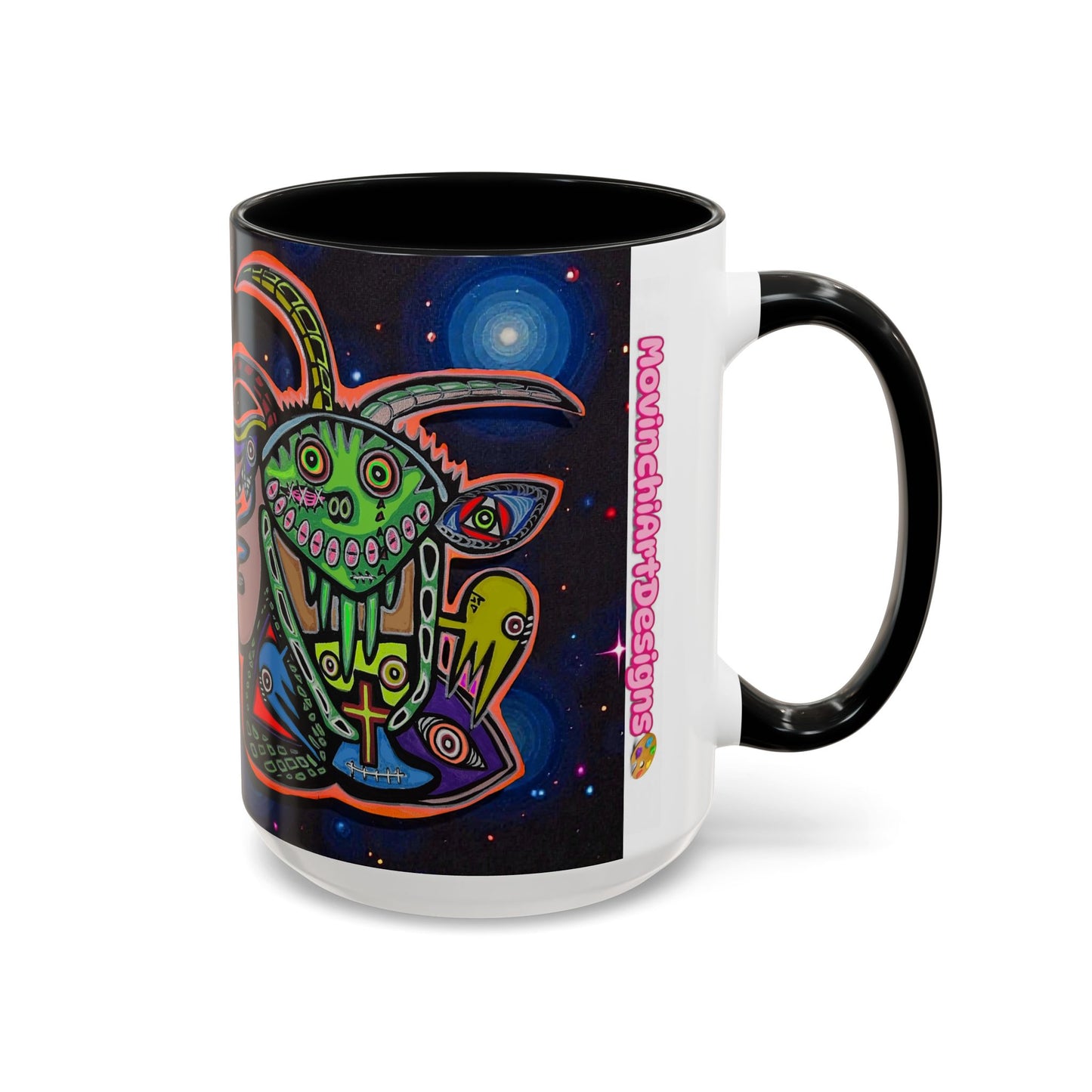 Psychedelic RYDER2.0   Space Goat Accent Coffee Mug — Colorful Cosmic Animal Art (11/15oz)