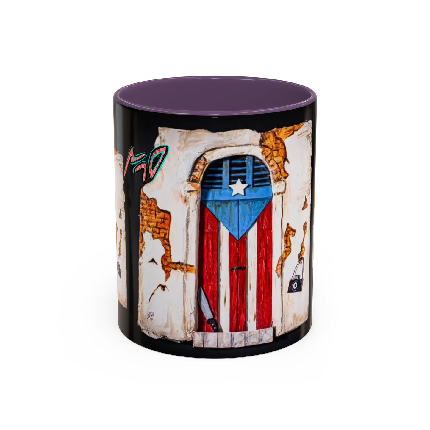 Puerto Rico Flag Door Accent Coffee Mug — Vintage Rustic Boricua Pride (11/15oz)