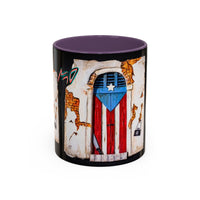 Puerto Rico Flag Door Accent Coffee Mug — Vintage Rustic Boricua Pride (11/15oz)