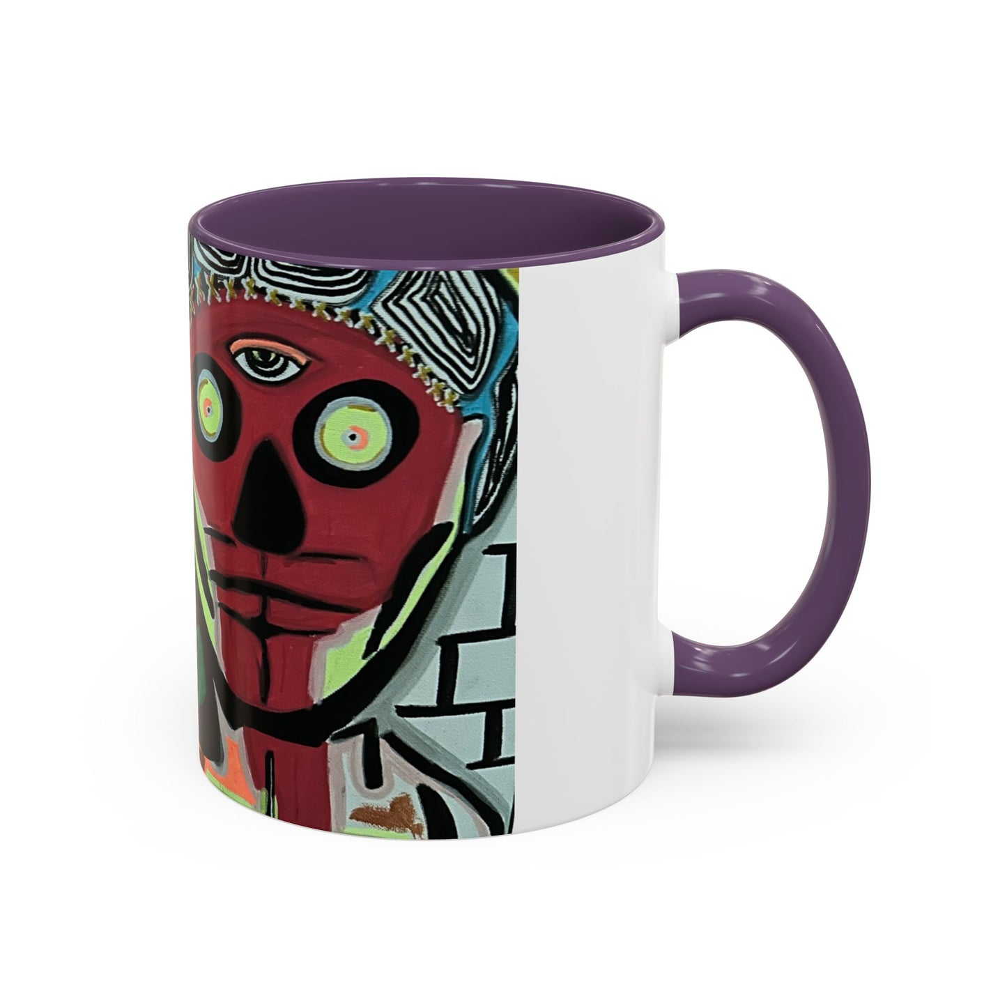 Abstract Day of the Dead Skull Accent Coffee Mug — Colorful Neon Skull Art (11/15oz)